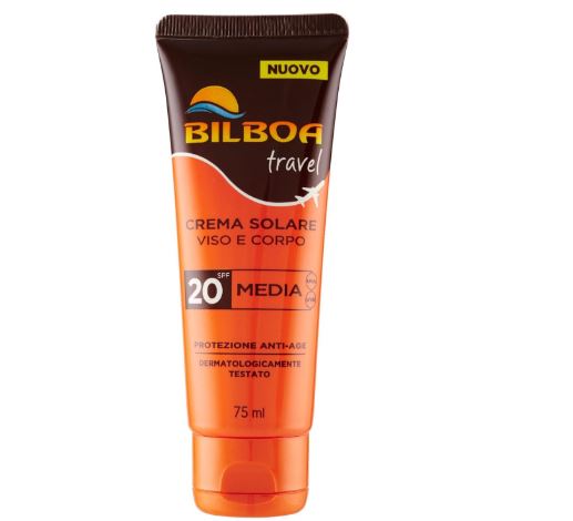 Bilboa Crema Solare TRAVEL Protezione Media SPF20 Viso Corpo 75 ml Solari 4543