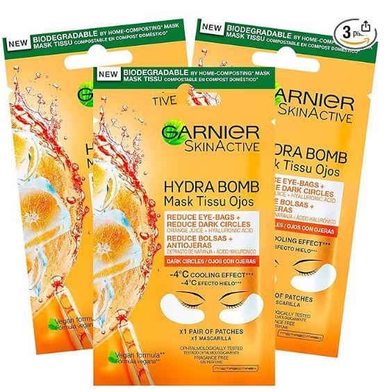3x Garnier SkinActive Maschera Viso Specifico Per Contorno Occhi Anti-Fatica Arancia Make-Up 4304