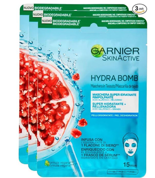 3x Garnier Skinactive Hydra Bomb Maschera Viso Idratante Estratto Di Melograno Make-Up 4306