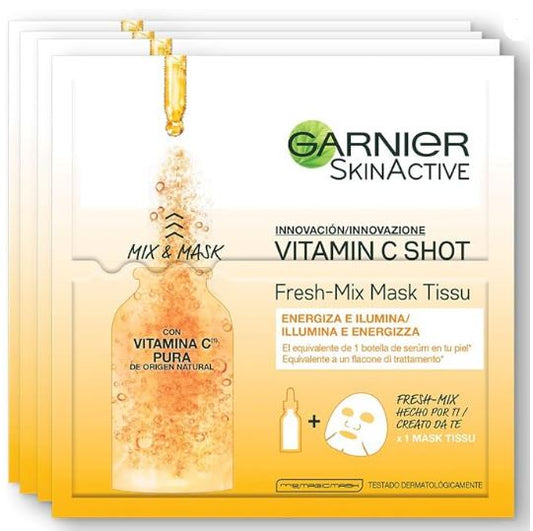 4pz Garnier Skinactive Maschera Viso in Tessuto Fresh Mix Arricchita Vitamina C Make-Up 4302