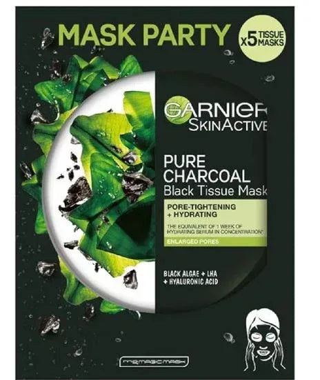 5x Garnier SkinActive, Maschera Viso Purificante Carbone Vegetale, Alghe Pure Charcoal Make-Up 4128 - MARANNASHOP