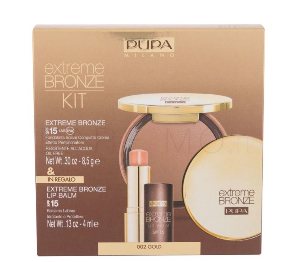 Pupa Extreme Bronze Kit Fondotinta + Balsamo Labbra 002 Gold Resistente Acqua Make-Up Palette Trousse 40137