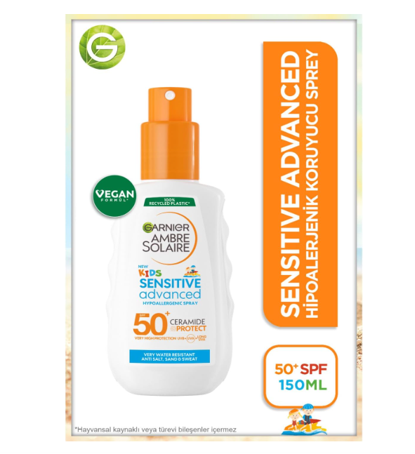 Garnier Ambre Solaire Kids Sensitive 150ml Spray SPF 50+ -Ceramide Protect Solari Protezione Bimbi