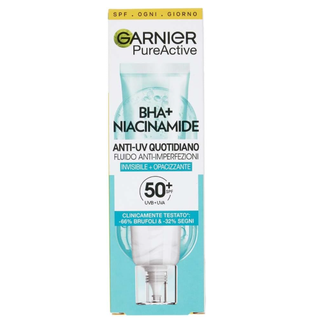 Garnier PureActive BHA+ Niacinamide Fluido Anti-UV SPF50+ – confezione originale