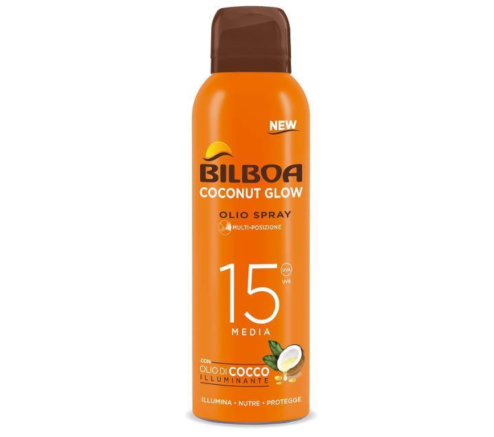 Bilboa Coconut Glow Olio Spray SPF 15 Media - Con Olio di Cocco Illuminante Solari Protezione Corpo