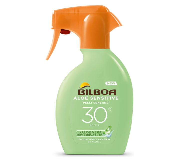 Bilboa Aloe Sensitive SPF 30 Alta Spray - Pelli Sensibili, Aloe Vera250ml Solari Protezione Corpo