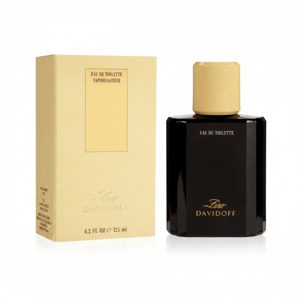 Davidoff Zino Eau de Toilette 125ml - flacone scuro e confezione oro su sfondo bianco