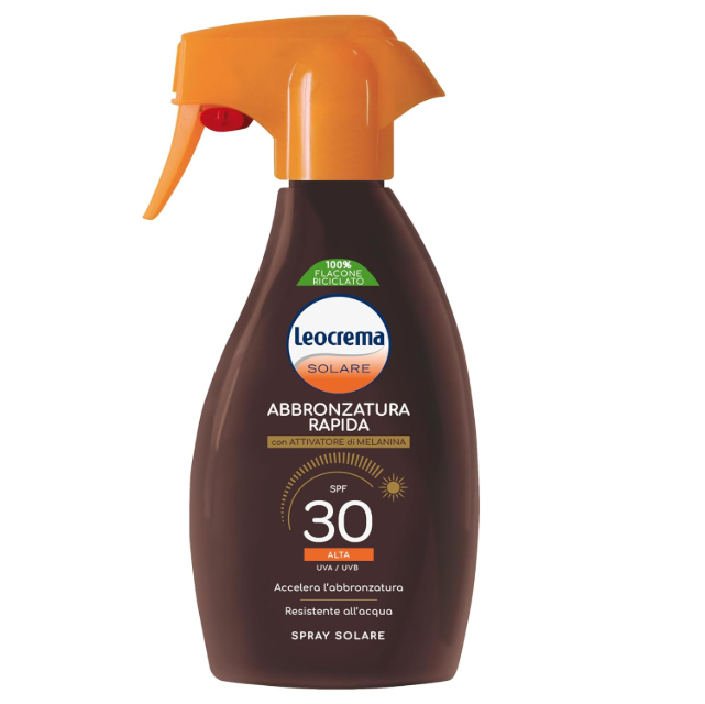 Leocrema Solare Abbronzatura Rapida SPF 30 - Spray 250ml Attivatore di Melanina Acceleratore Abbronzatura Protezione Corpo Solari