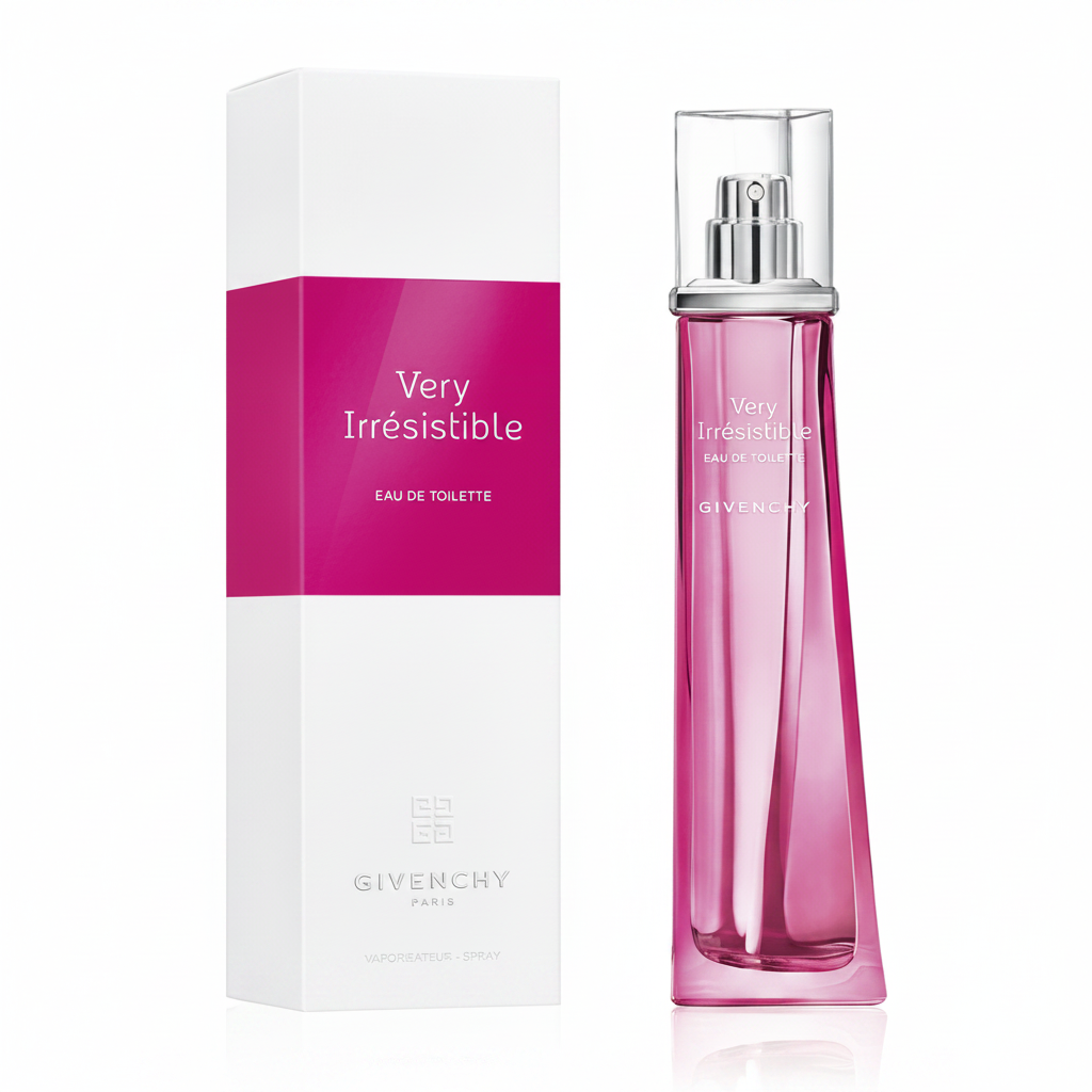 Givenchy Very Irrésistible Eau de Toilette - flacone e confezione su sfondo bianco