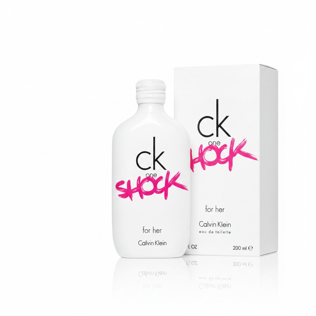 Calvin Klein CK One Shock for Her Eau de Toilette 200ml - flacone e confezione su sfondo bianco