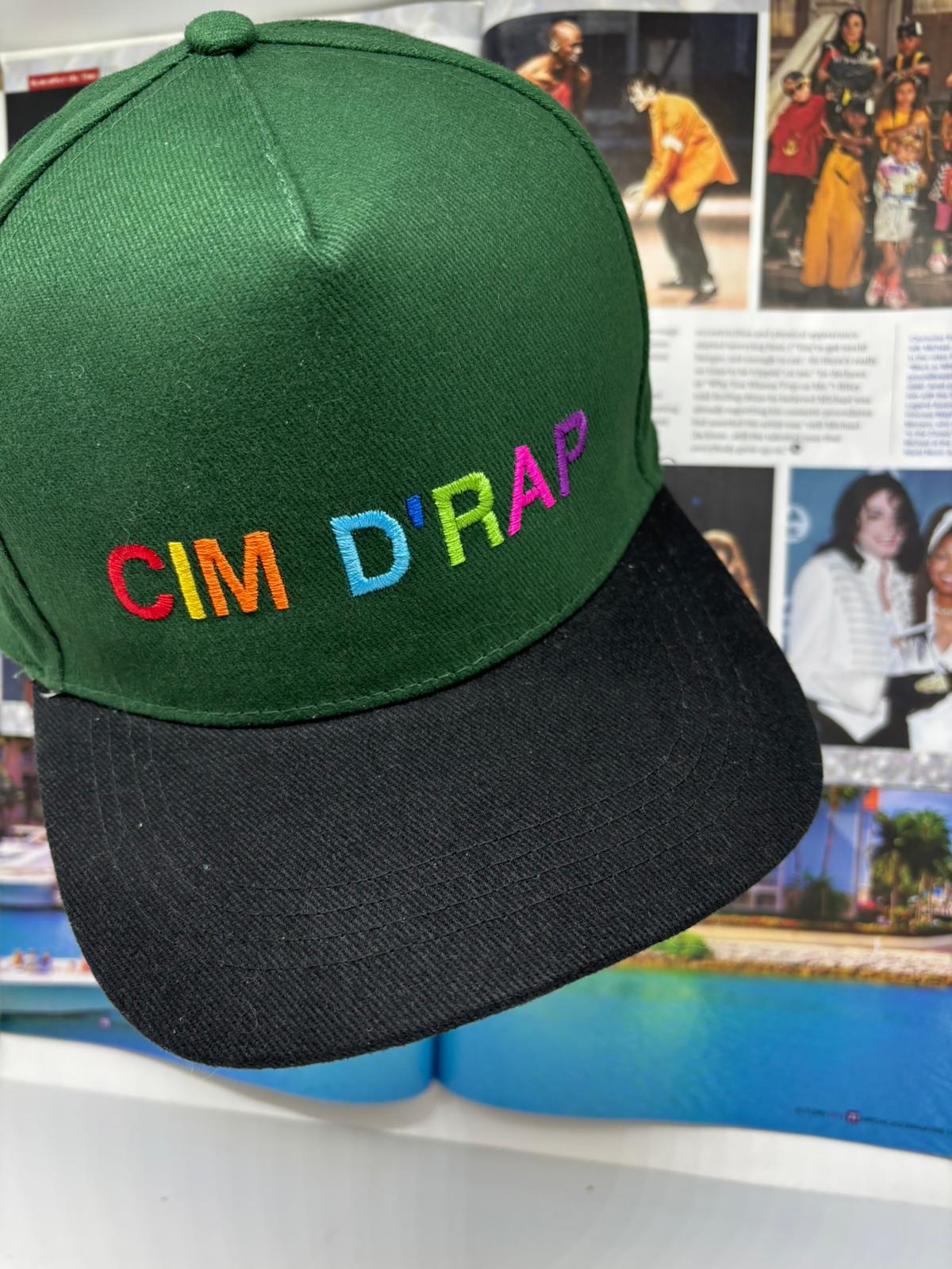 KOKOBO  Cappellino Snapback "CIM D'RAP" - Verde e Nero Ricamo Multicolore Hip Hop