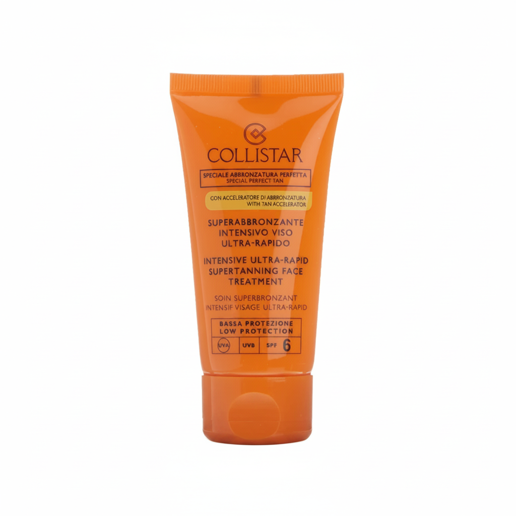 Collistar Superabbronzante Intensivo Viso Ultra-Rapido SPF 6 con Acceleratore di Abbronzatura su sfondo bianco