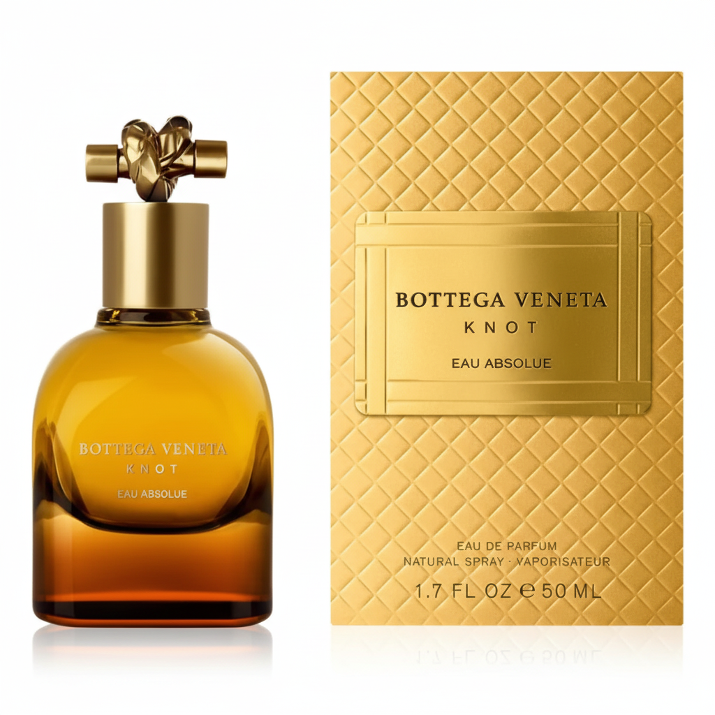 Bottega Veneta Knot Eau Absolue - Flacone ambrato con nodo dorato e confezione lusso oro