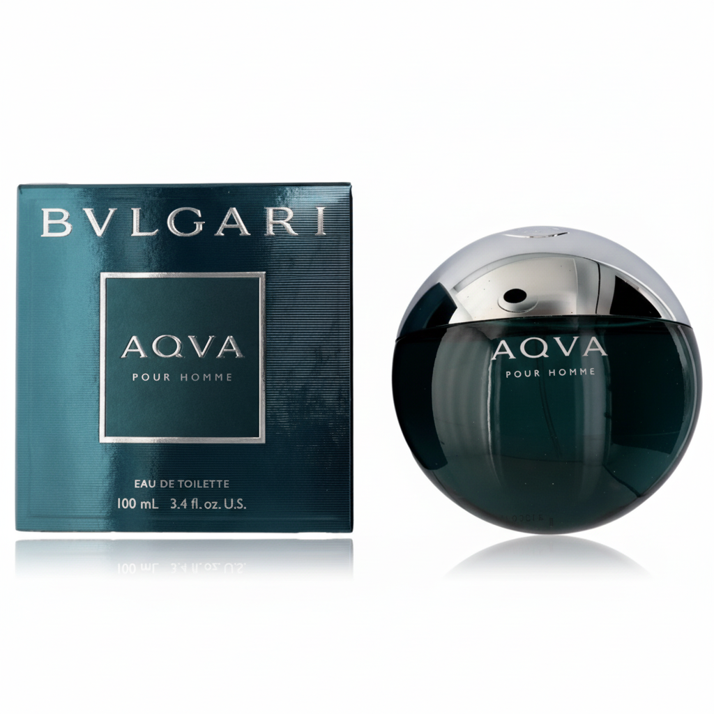 Bvlgari Aqva Pour Homme EDT 100ml - Flacone sferico scuro e confezione verde petrolio
