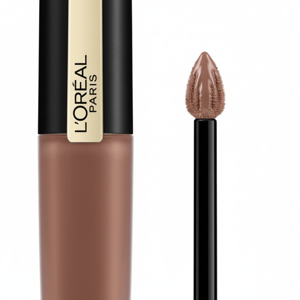 L’Oréal Paris Rouge Signature Nude Brown – Rossetto Liquido Matte su sfondo bianco