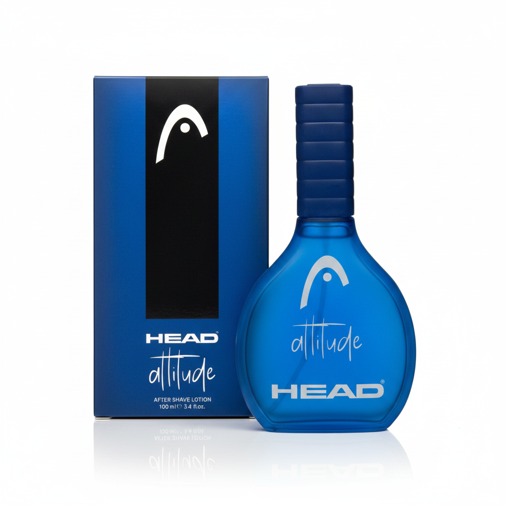 HEAD Attitude After Shave Lotion 100ml – bottiglia blu con confezione su sfondo bianco