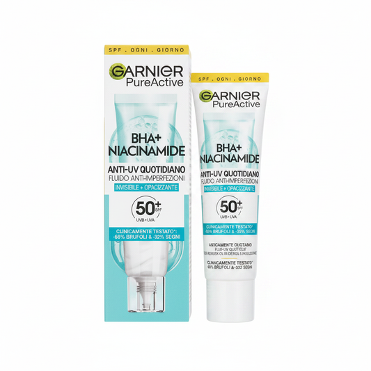 Garnier PureActive BHA+ Niacinamide SPF50+ – foto prodotto sfondo bianco