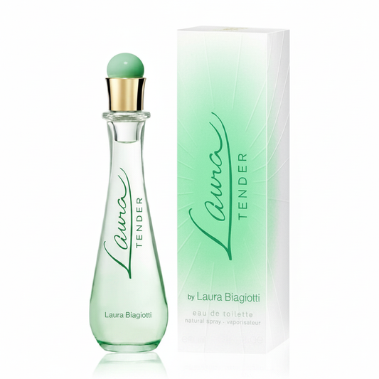 Laura Biagiotti Laura Tender Eau de Toilette - flacone e confezione su sfondo bianco