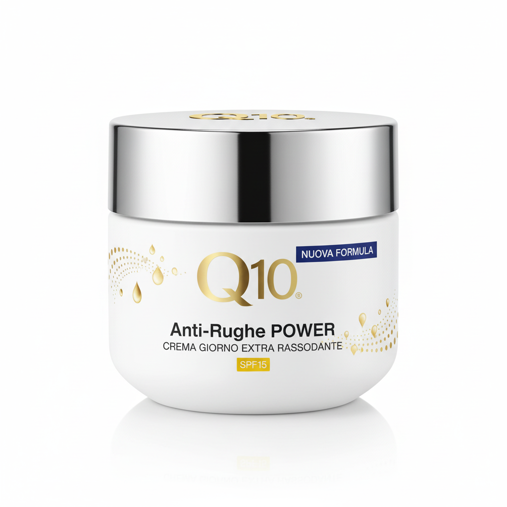 NIVEA Q10 Anti-Rughe Power Crema Giorno Extra Rassodante SPF15 su sfondo bianco