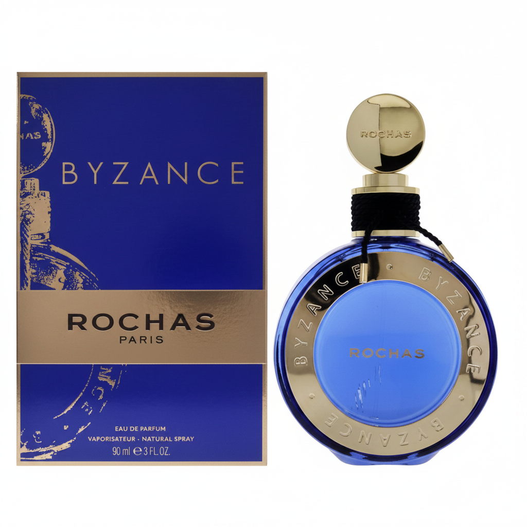 Rochas Byzance Eau de Parfum 90ml - flacone blu cobalto e confezione oro