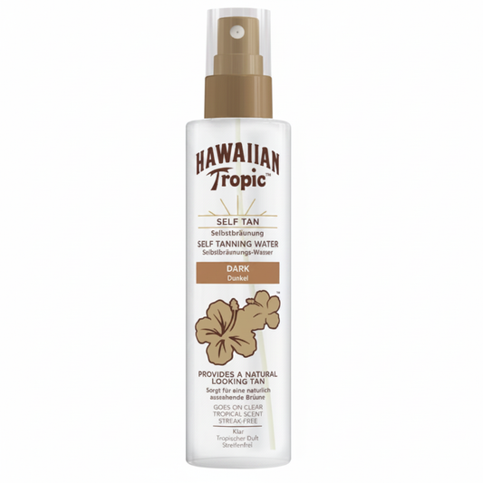Hawaiian Tropic Self Tanning Water Dark su sfondo bianco