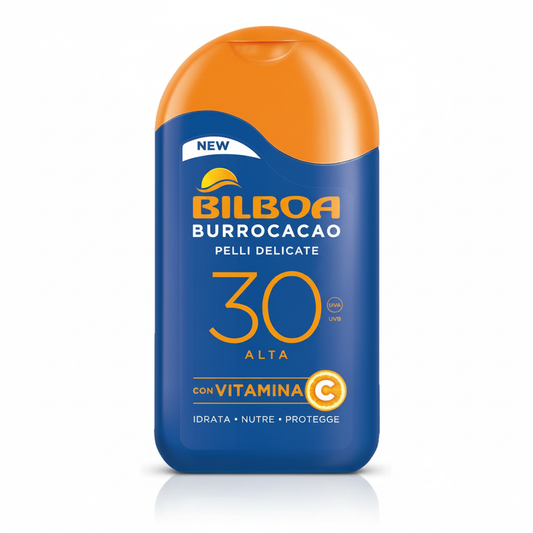 Bilboa Burrocacao Pelli Delicate SPF 30 Alta Latte su sfondo bianco