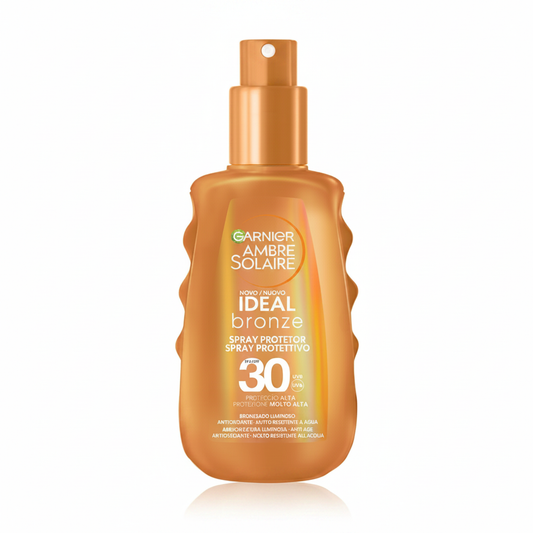 Garnier Ambre Solaire Ideal Bronze Spray SPF 30 su sfondo bianco