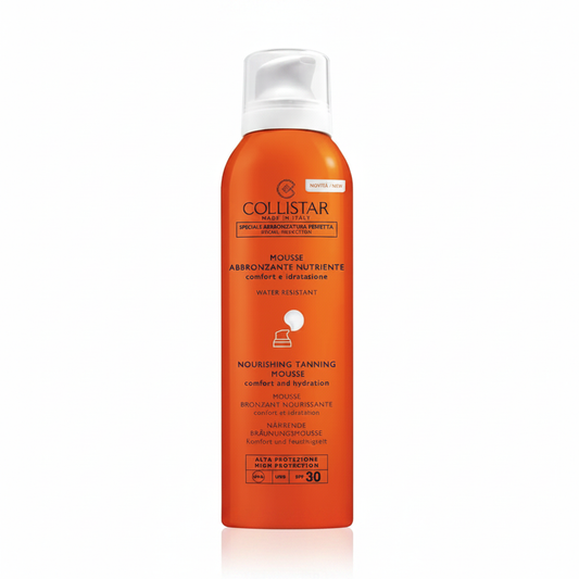 Collistar Mousse Abbronzante Nutriente SPF 30 Alta Protezione su sfondo bianco