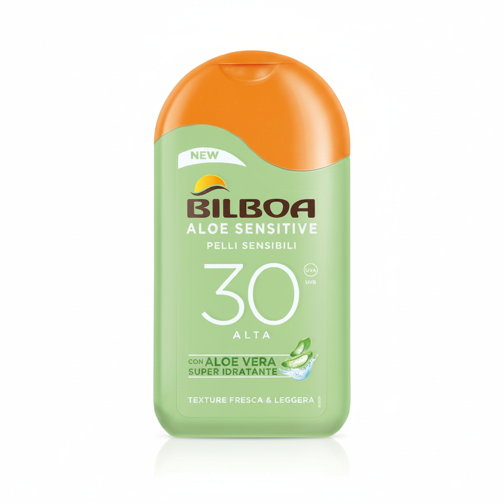 Bilboa Aloe Sensitive SPF 30 Alta su sfondo bianco