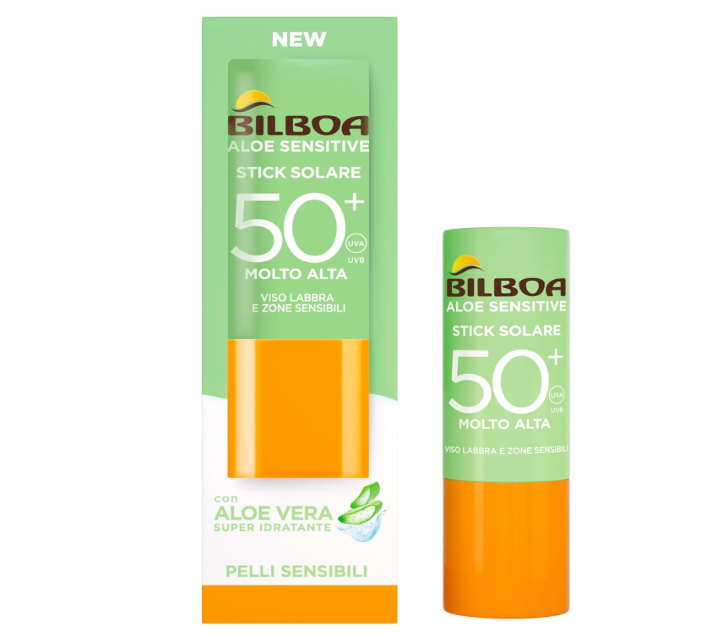 Bilboa Aloe Sensitive Stick Solari SPF 50+ - Viso, Labbra e Zone Sensibili con Aloe Vera Protezione Viso Protezione Corpo