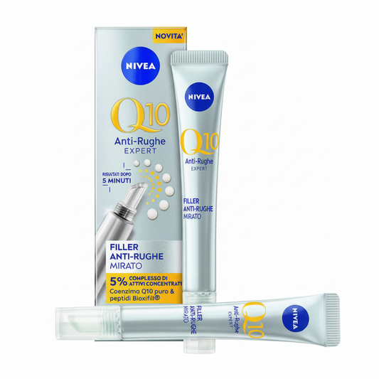NIVEA Q10 Anti-Rughe Expert Filler Anti-Rughe Mirato su sfondo bianco
