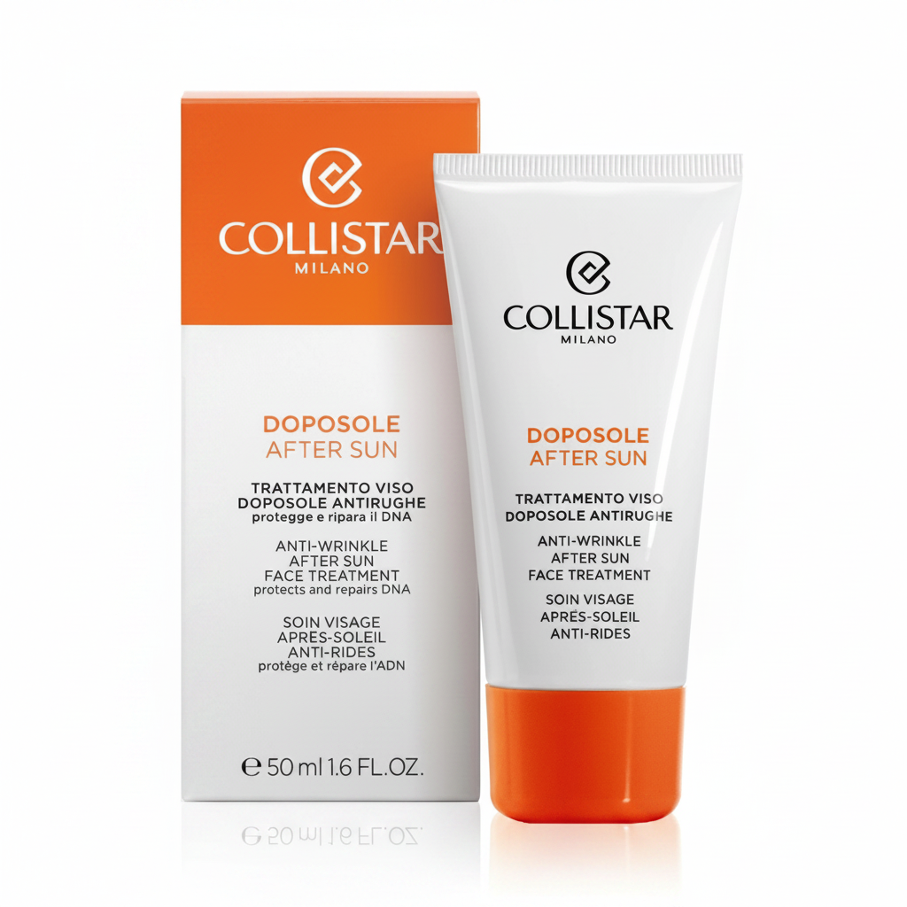 Collistar Doposole Trattamento Viso Antirughe After Sun 50ml con tubo e confezione su sfondo bianco