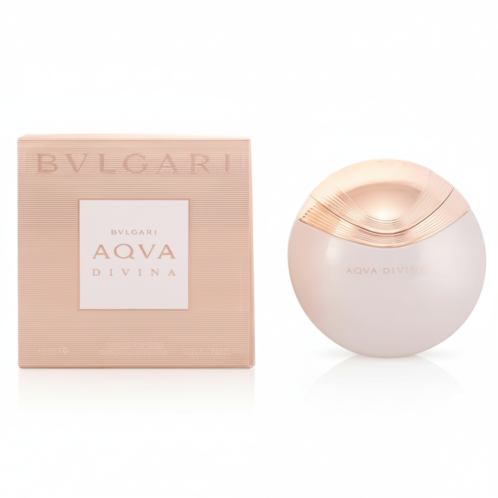 Bvlgari Aqva Divina EDT - Flacone sferico rosa cipria con tappo oro rosa e confezione