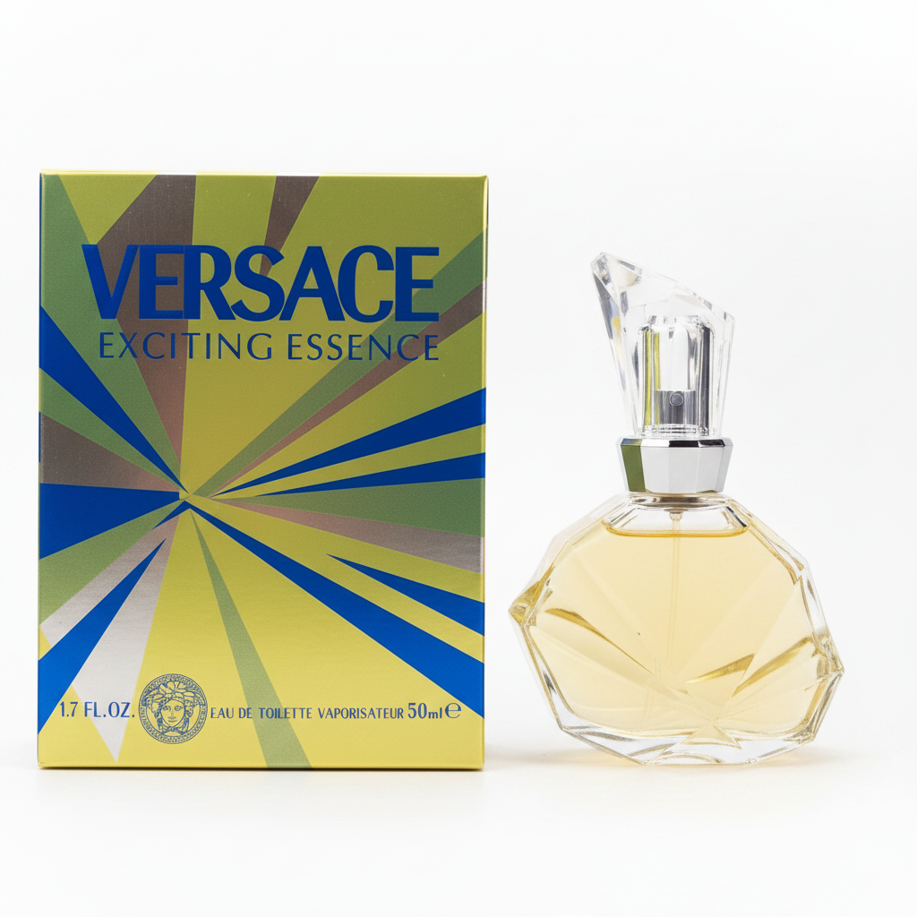 Versace Exciting Essence Eau de Toilette 50ml - flacone e confezione su sfondo bianco