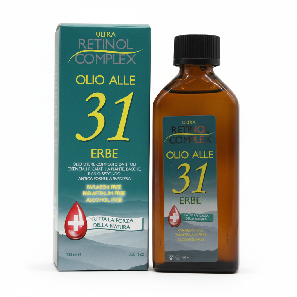 Ultra Retinol Complex Olio alle 31 Erbe 100ml – flacone ambrato e confezione verde