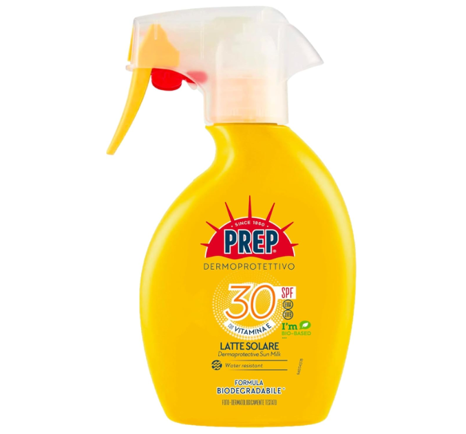 Prep Dermoprotettivo Latte Solare SPF 30 - Con Vitamina E, Formula Biodegradabile 200ml  Solari Protezione Corpo