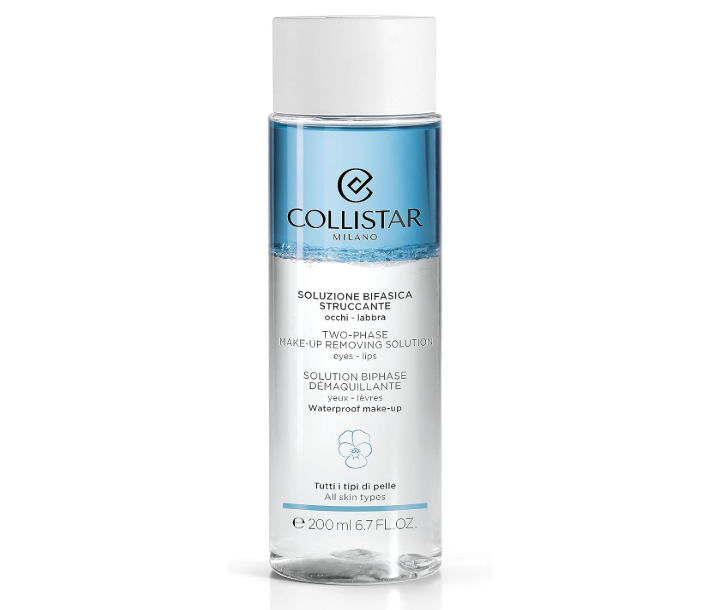 Collistar Soluzione Bifasica Struccante 200ml - flacone trasparente con liquido bifasico azzurro e tappo bianco