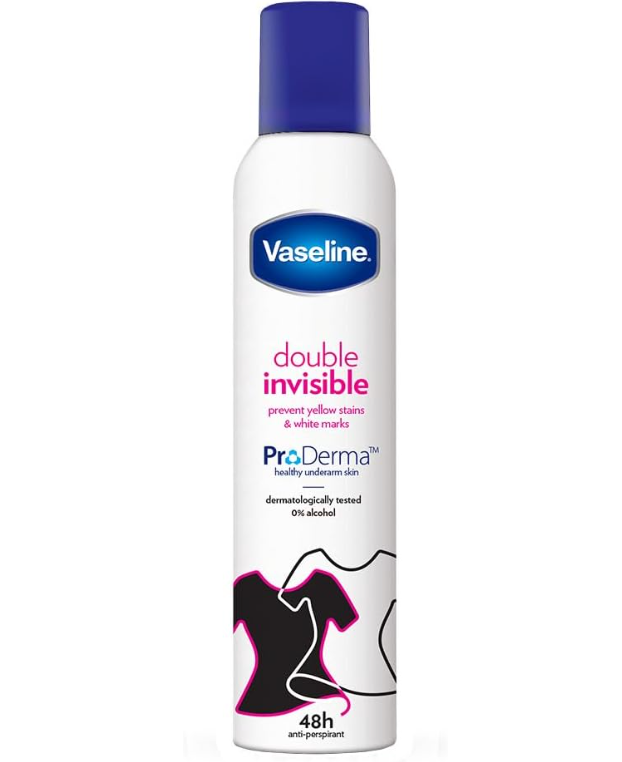 Vaseline Double Invisible ProDerma 48h Anti-Perspirant Spray – flacone bianco con tappo blu