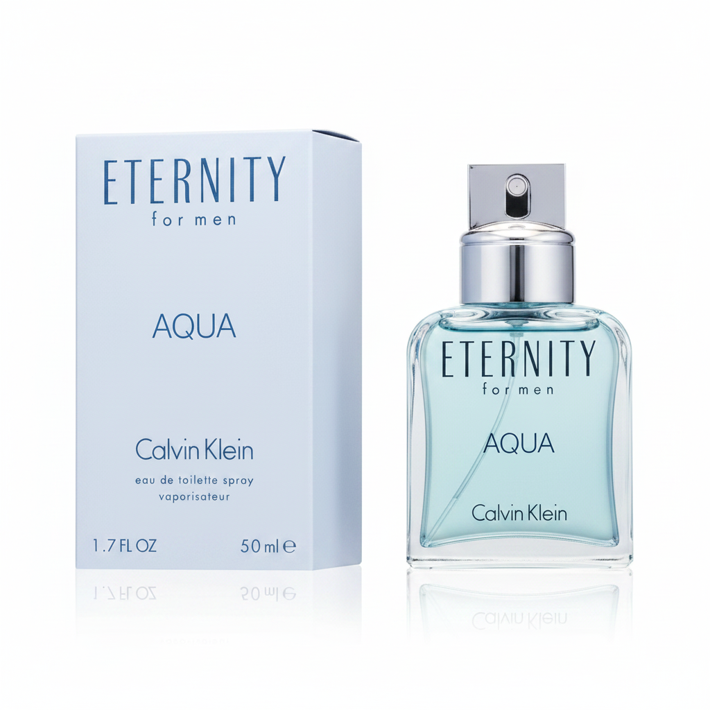 Calvin Klein Eternity Aqua for Men Eau de Toilette 50ml - flacone e confezione su sfondo bianco