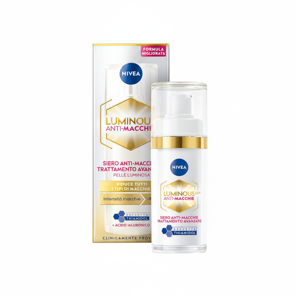 NIVEA Luminous Anti-Macchie Siero Trattamento Avanzato su sfondo bianco