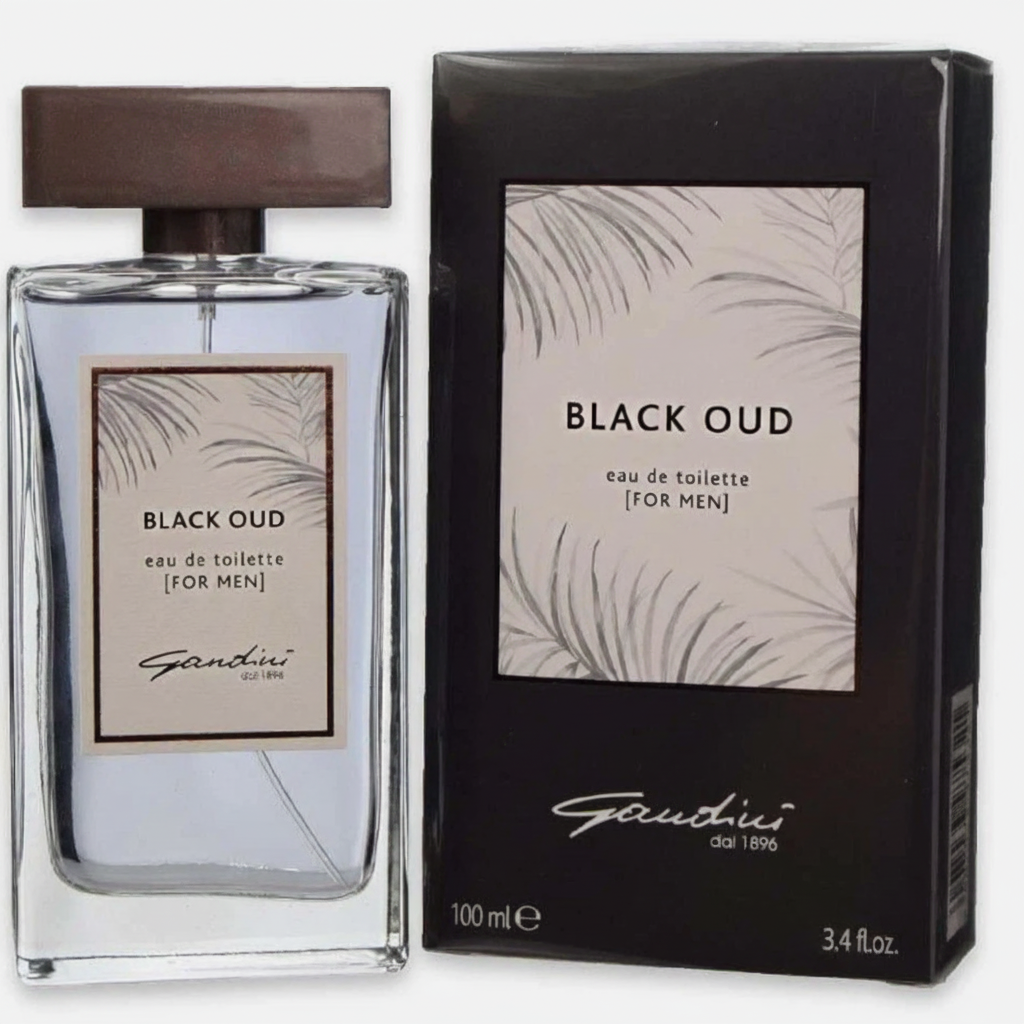 Gandini Black Oud EDT For Men 100ml - Flacone con tappo legno scuro e confezione nera