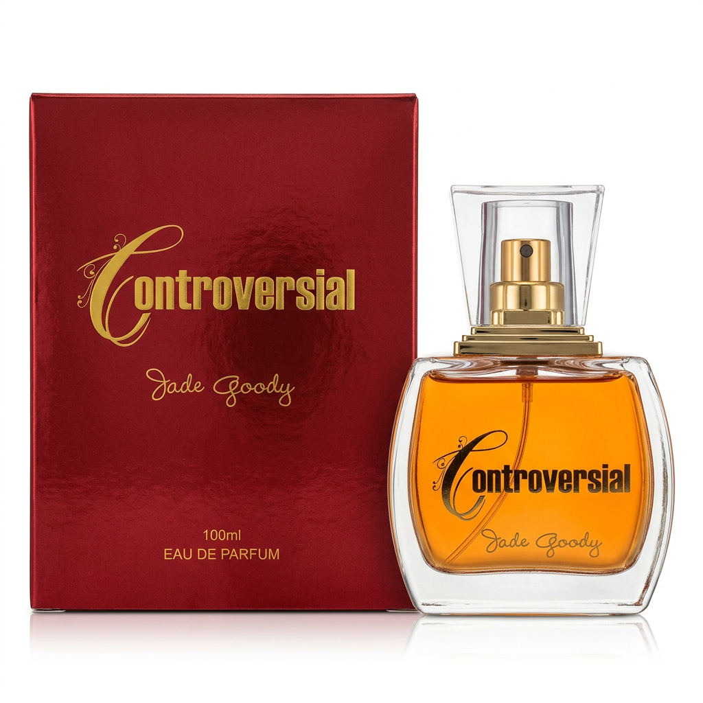 Jade Goody Controversial Eau de Parfum 100 ml con confezione rossa e flacone trasparente su sfondo bianco