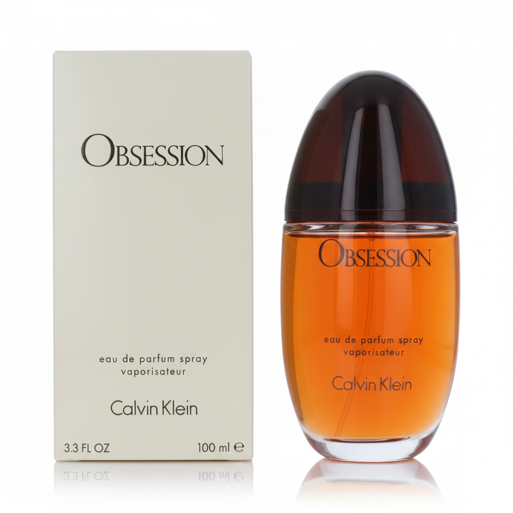 Calvin Klein Obsession Eau de Parfum 100ml donna - flacone e confezione su sfondo bianco