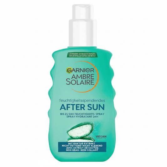 Garnier Ambre Solaire After Sun Spray Idratante 24H su sfondo bianco