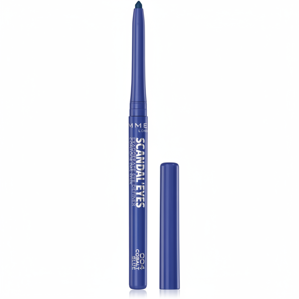 Rimmel Scandal Eyes Exaggerate Eye Definer 004 Cobalt Blue su sfondo bianco