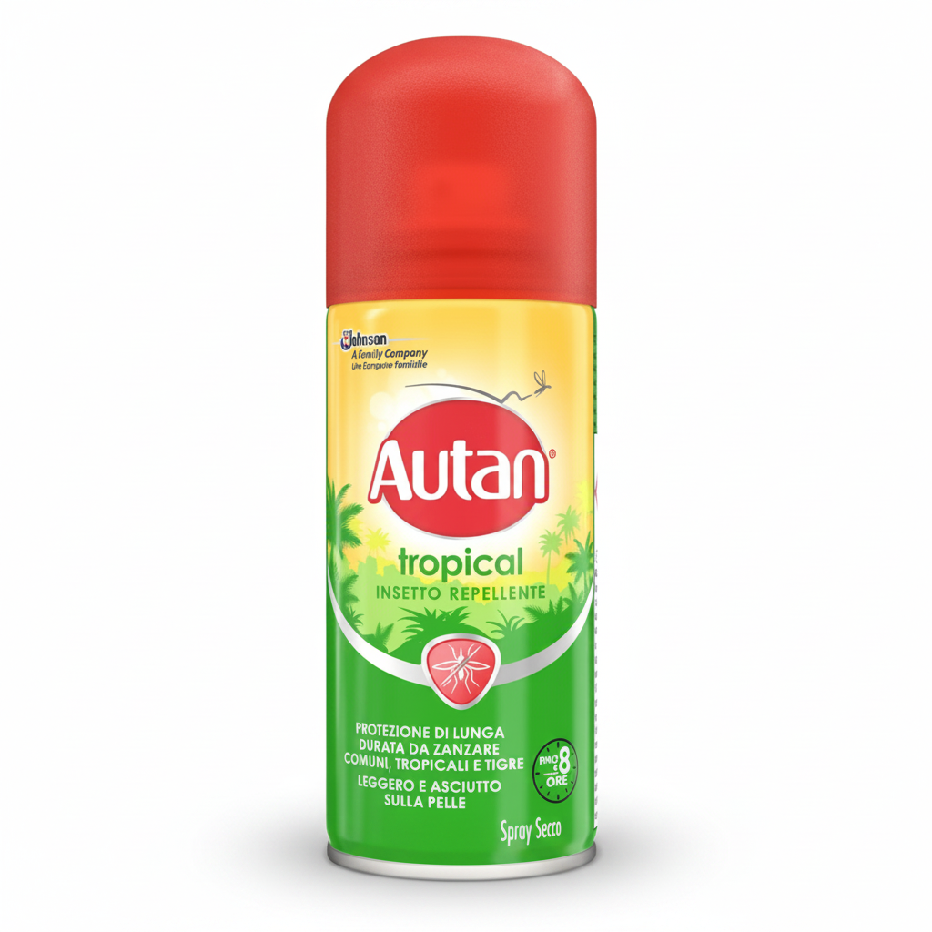 Autan Tropical Spray Secco 100ml – Sfondo bianco