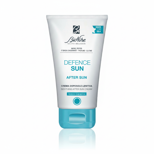 BioNike Defence Sun After Sun Crema Doposole Lenitiva su sfondo bianco
