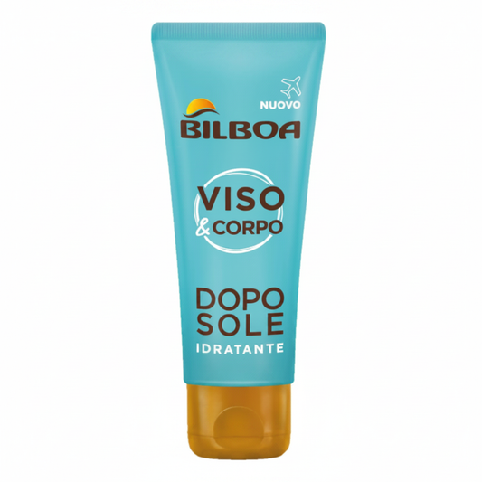 Bilboa Viso e Corpo Doposole Idratante Formato Viaggio su sfondo bianco