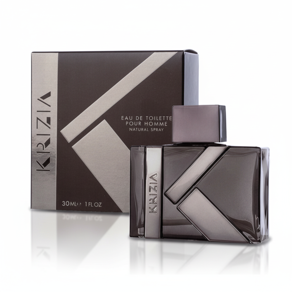 Krizia Uomo Eau de Toilette Pour Homme 30ml – flacone grigio geometrico con K argentata e scatola coordinata