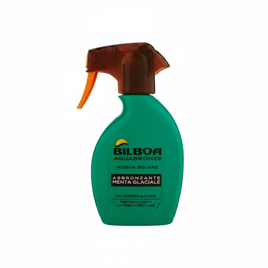 Bilboa Aquabronze Acqua Solare Abbronzante Menta Glaciale su sfondo bianco